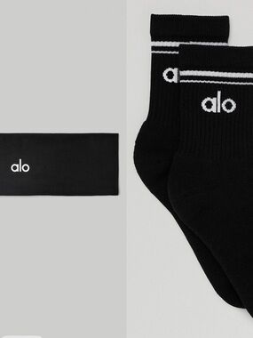 BUNDLE: ALO Black Half Crew Throwback Socks & Black Performance Conquer Headband